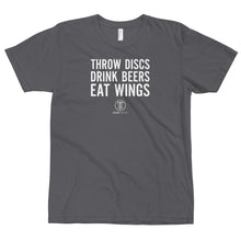 Load image into Gallery viewer, Throw Discs, Drink Beers, Eat Wings Disc Golf Shirt