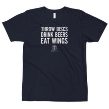 Load image into Gallery viewer, Throw Discs, Drink Beers, Eat Wings Disc Golf Shirt