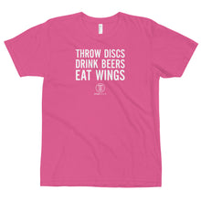 Load image into Gallery viewer, Throw Discs, Drink Beers, Eat Wings Disc Golf Shirt
