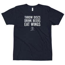 Load image into Gallery viewer, Throw Discs, Drink Beers, Eat Wings Disc Golf Shirt
